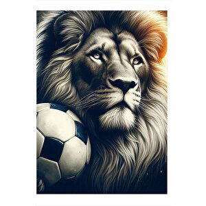 Aslan Ve Futbol Topu Desenli Ahşap Tablo 25cmx 35cm 25x35 cm