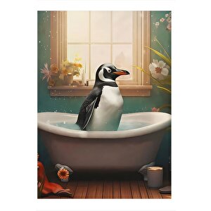 Penguenin Küvet Keyfi  Art Mdf Tablo 25cmx 35cm 25x35 cm