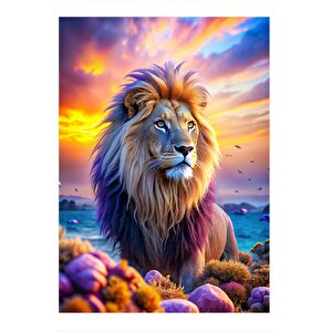 Aslan Ve Gün Batımı Desenli Mdf Tablo 25cmx 35cm 25x35 cm