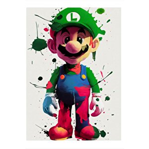 Süper Mario Luigi Tasarım Ahşap Tablo 35cm X50cm 35x50 cm