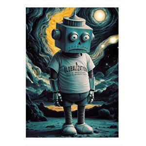 Üzgün Robot Model Ahşap Tablo 25cmx 35cm 25x35 cm