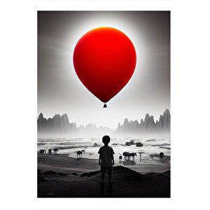 Kırmızı Balonlu Çocuk Modern Ahşap Tablo 25cmx 35cm 25x35 cm