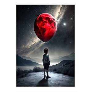 Kırmızı Uçan Balonlu Çocuk Hediyelik Ahşap Tablo 35cm X50cm 35x50 cm