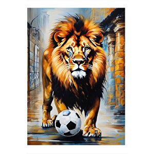 Futbol Topu Ve Aslan Desenli Mdf Tablo 25cmx 35cm 25x35 cm