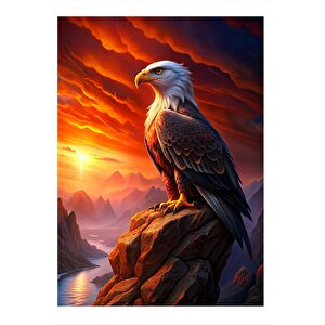 Kartal Ve Gün Doğumu Model Ahşap Tablo 25cmx 35cm 25x35 cm