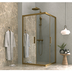 120 X 120 Kare Reflekte Aynalı Cam Kabin 2 Sabit 2 Sürgü Bronz Profil 6mm
