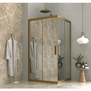 100 X 100 Kare Reflekte Aynalı Cam Kabin 2 Sabit 2 Sürgü Bronz Profil 6mm