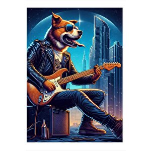 Gitar Çalan Köpek Hediyelik Ahşap Tablo 35cm X50cm 35x50 cm