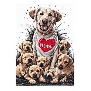 Yavru Golden Köpekler Ve Annesi Dekoratif Ahşap Tablo 35cm X50cm 35x50 cm