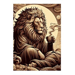 Mistik Aslan Ve Kahve Tasarım Ahşap Tablo 35cm X50cm 35x50 cm