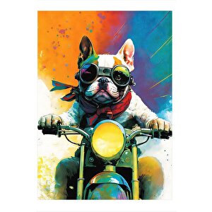 Sevimli Köpek Ve Motosiklet Hediyelik Mdf Tablo 35cm X50cm 35x50 cm