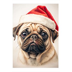 Noel Baba Şapkası Takmış Köpek Hediyelik Mdf Tablo 35cm X50cm 35x50 cm