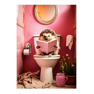 Tuvalette Kitap Okuyan Kirpi Hediyelik Mdf Tablo 25cmx 35cm 25x35 cm
