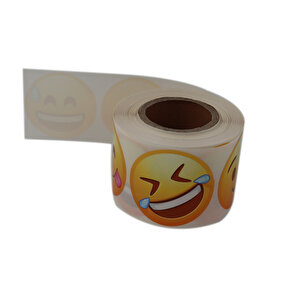 Pp Opak Emoji Etiketi 9 Farklı İfade 50mm Çap Ruloda 500 Adet