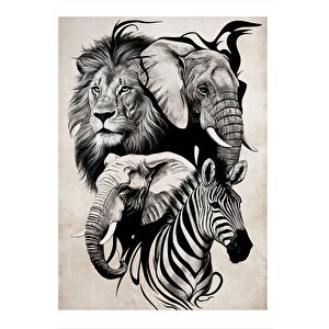 Fil Aslan Ve Zebra Dekoratif Mdf Tablo 35cm X50cm