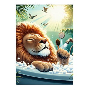 Jakuzi'deki Aslan Art Mdf Poster 35cm X50cm 35x50 cm