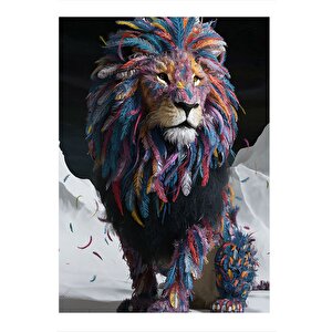 Renkli Aslan Model Ahşap Tablo 25cmx 35cm 25x35 cm