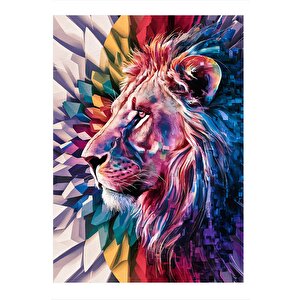 Renkli Kristaller Ve Aslan Modern Mdf Tablo 35cm X50cm 35x50 cm