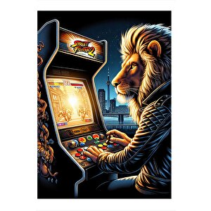 Atari Oynayan Aslan Hediyelik Ahşap Tablo 35cm X50cm 35x50 cm