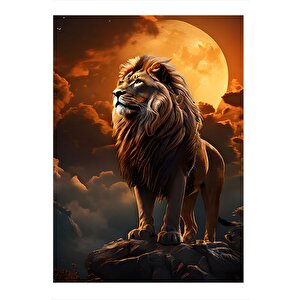 Gün Batımı Ve Aslan Tasarım Ahşap Tablo 35cm X50cm 35x50 cm