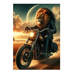 Motorcu Aslan Çöllerde Art Mdf Poster 25cmx 35cm 25x35 cm