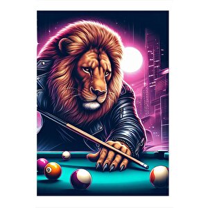 Bilardo Oynayan Aslan Modern Ahşap Tablo 25cmx 35cm