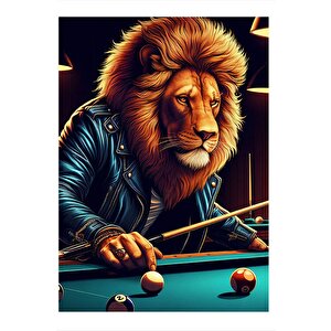Bilardo Oynayan Aslan Desenli Mdf Tablo 25cmx 35cm 25x35 cm