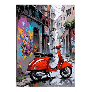 Kırmızı Scooter Motor Art Mdf Tablo 25cmx 35cm 25x35 cm
