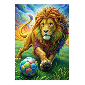 Aslan Ve Futbol Topu Hediyelik Ahşap Tablo 35cm X50cm 35x50 cm