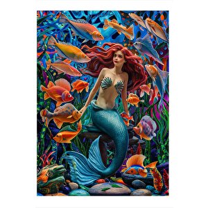 Kızıl Saçlı Deniz Kızı Modern Ahşap Tablo 25cmx 35cm 25x35 cm