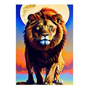 Ormanlar Kralı Aslan Ve Ay Tasarım Mdf Tablo 25cmx 35cm 25x35 cm