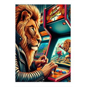 Aslan Ve Street Fighter 2 Model Ahşap Tablo 25cmx 35cm 25x35 cm