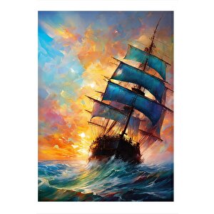 Denizleri Aşan Yelkenli Gemi Art Mdf Poster 25cmx 35cm 25x35 cm