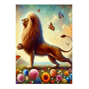 Erkek Aslan Ve Kelebekler Model Mdf Tablo 25cmx 35cm 25x35 cm