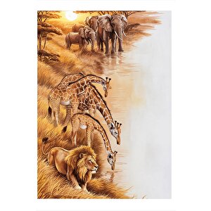 Afrika'da Zürafa Fil Ve Aslan Tasarım Mdf Tablo 25cmx 35cm 25x35 cm