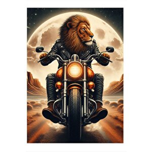 Motosiklet Kullanan Aslan Art Mdf Tablo 25cmx 35cm 25x35 cm
