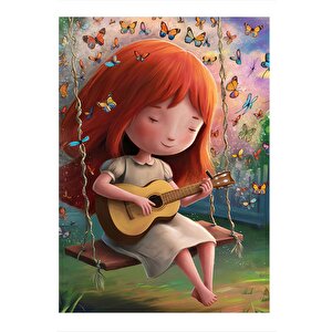 Salıncakta Gitar Çalan Kız Dekoratif Mdf Tablo 25cmx 35cm 25x35 cm