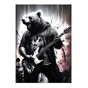 Gitar Çalan Ayı Tasarım Ahşap Tablo 25cmx 35cm 25x35 cm