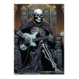Gitar Çalan İskelet Dekoratif Ahşap Tablo 25cmx 35cm 25x35 cm