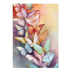 Renkli Kelebekler Art Mdf Tablo 25cmx 35cm 25x35 cm