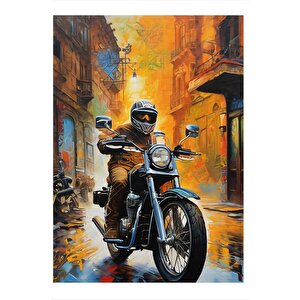 Motosiklet Kullanan Adam Desenli Ahşap Tablo 35cm X50cm 35x50 cm