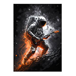Elektro Gitar Çalan Astronot Model Ahşap Tablo 35cm X50cm 35x50 cm