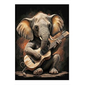 Gitar Çalan Fil Model Ahşap Tablo 25cmx 35cm 25x35 cm