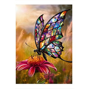 Vitray Kanatlı Kelebek Model Ahşap Tablo 35cm X50cm 35x50 cm