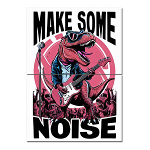 T-rex Elektro Gitar Çalıyor Dekoratif Ahşap Tablo 70cmx 100cm 70x100 cm