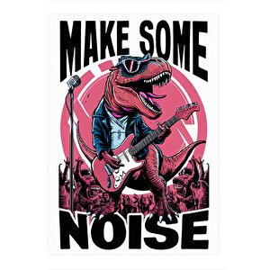 T-rex Elektro Gitar Çalıyor Dekoratif Ahşap Tablo 25cmx 35cm 25x35 cm