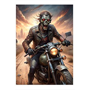 Zombi Motosiklet Kullanıyor Model Ahşap Tablo 35cm X50cm 35x50 cm