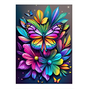 Renkli Kelebek Mdf Poster 25cmx 35cm 25x35 cm