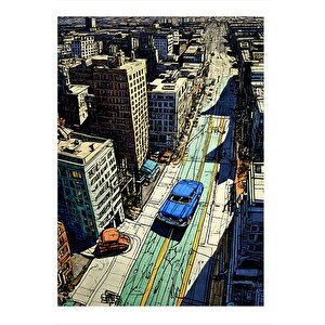 Kuş Bakışı Şehir Çizimi Mdf Tablo 25cmx 35cm 25x35 cm