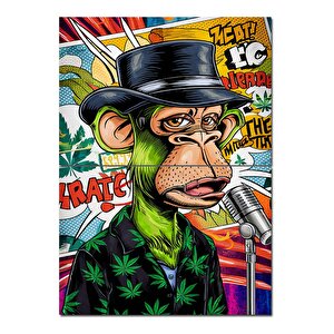 Yeşil Kapalı Maymun Desenli Ahşap Tablo 70cmx 100cm